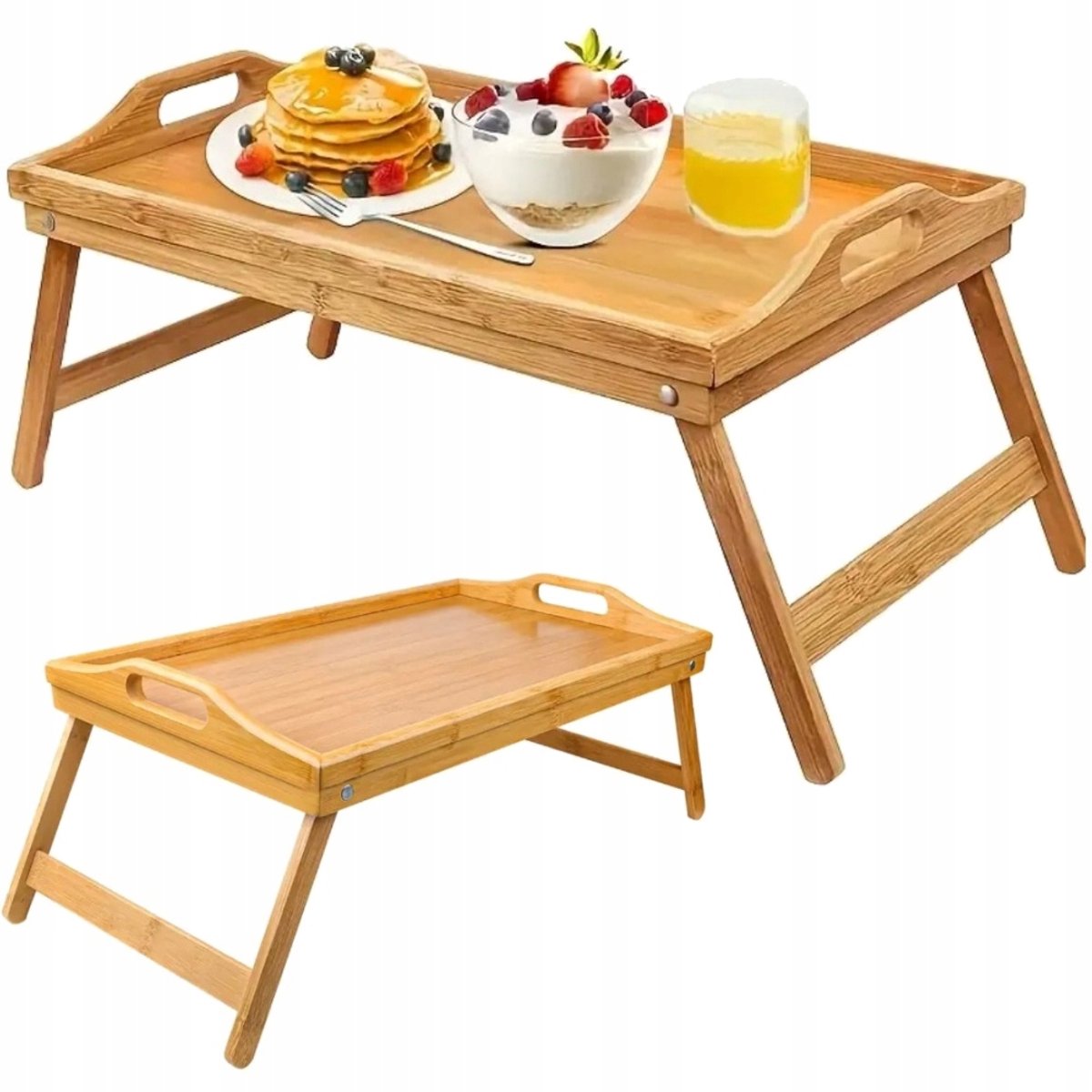 Houten Dienblad met Opklapbare Poten voor Ontbijt & Laptop