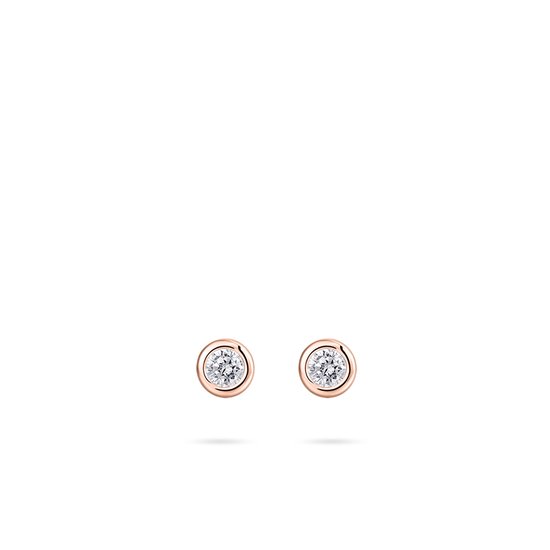 Gisser Jewels - Clous d'oreilles E1001R - argent plaqué or rose - pierres blanches serties lisses - 5mm