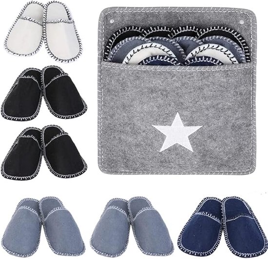 Huispantoffels - 6 paar - 3 maten - Gastenpantoffels - Huispantoffelset - Viltwol - Antislip - Wegwerppantoffels - Wasbaar - Spapantoffels - Geschikt voor gezinnen - Hotels & reizen