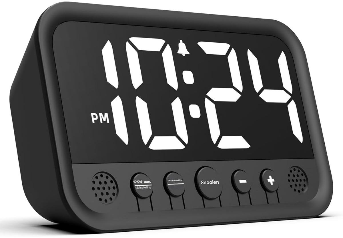 GELLDG Wekker - Digitale LED-wekker - Digitale bureauklok - Groot numeriek display - Instelbare helderheid en volume - Snooze-functie - 12/24-uurs weergave - Zwart