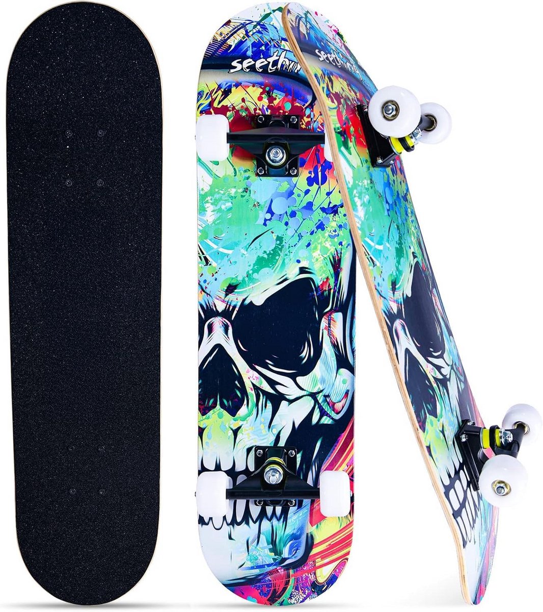 Compleet Skateboard voor Beginners, Kinderen en Volwassenen, 7-laags Houten Deck