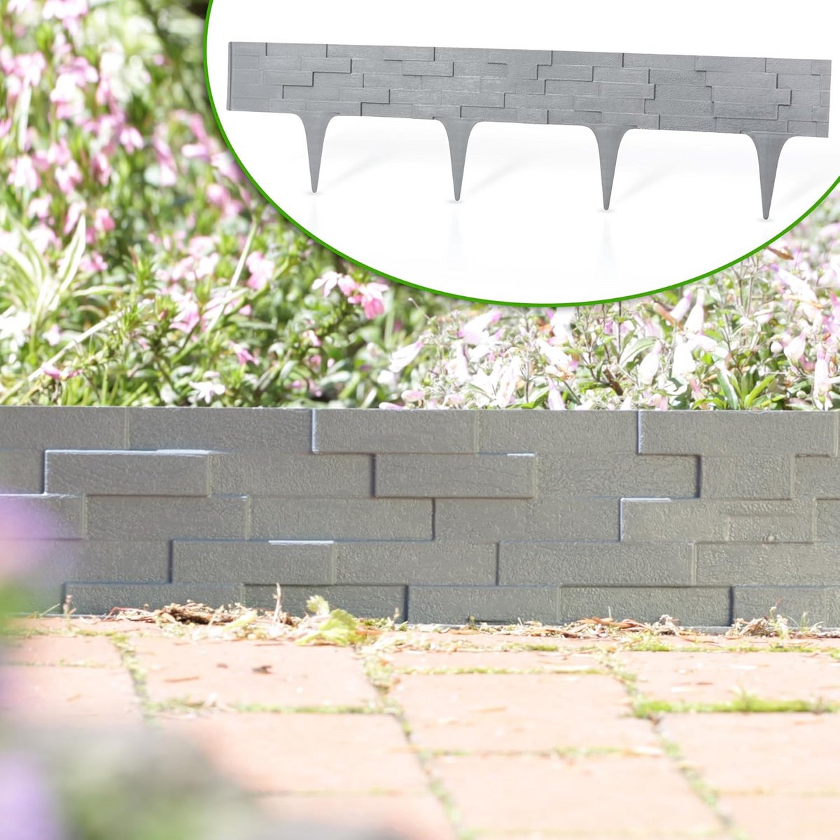 Flexibele Kunststof Tuinpalissade - Steenlook Bloembedomranding voor Tuinen - 7,9m, Grafiet