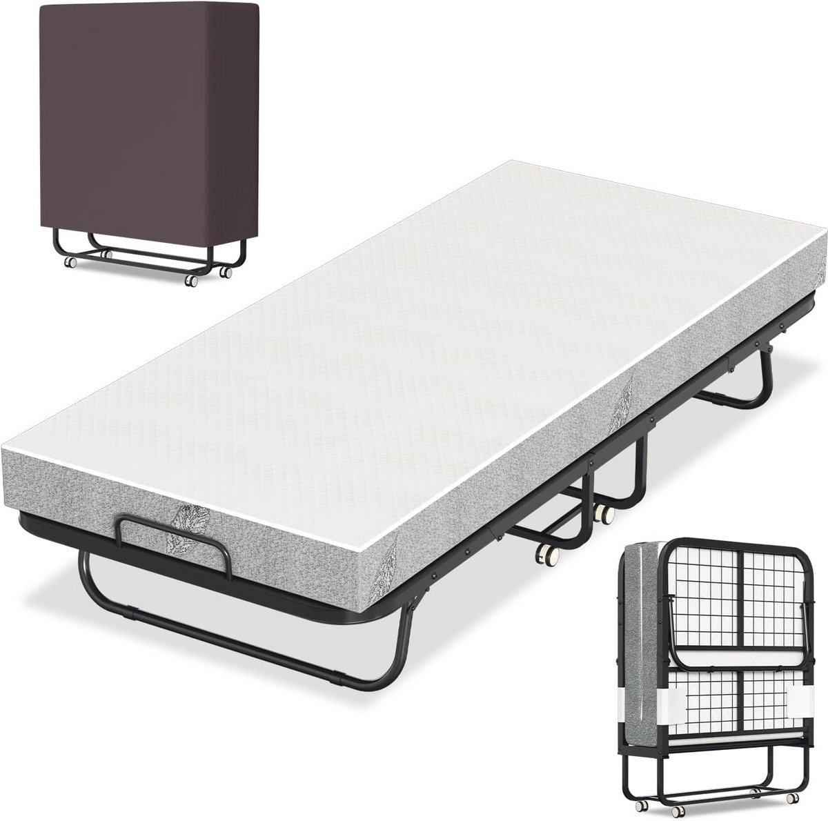 Inklapbaar Logeerbed 90 x 200 cm met Schuimmatras - Sterk en Comfortabel