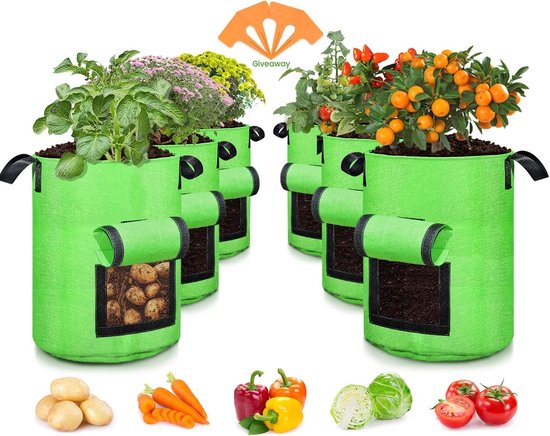 ELEpl 6 stuks plantenzakken van vliesstof met handgrepen
