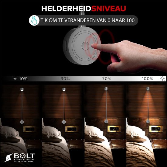 Bedlampjes Hoofdbord - Leeslampjes - Bedlamp Slaapkamer Volwassenen - Grijs — afbeelding 4