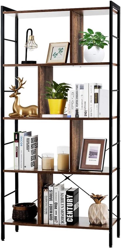 FirFurd Boekenkast met deuren, boekenkast met deuren, boekenkast, 4 deuren, 12 vakken, zwart, 121 x 29,8 x 144,8 cm