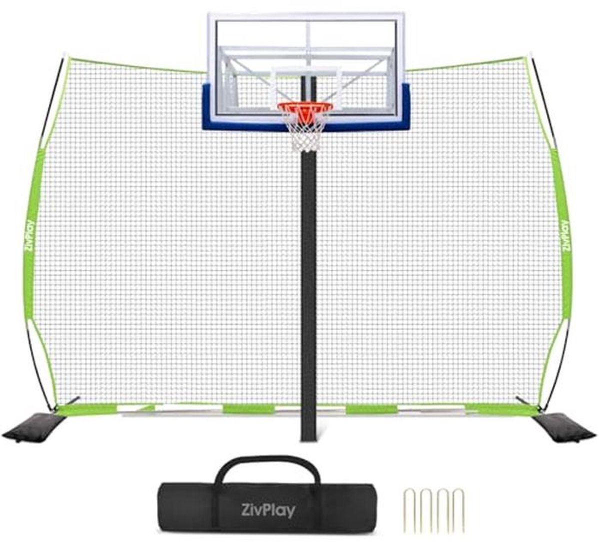 Basketbal Backstop Net voor Achtertuin - Universeel Rebounder Net 3,7 x 3 m met Zandzakken en Draagtas
