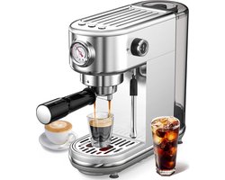 Compacte RVS Espressomachine met Krachtige 20 Bar Pomp en Melkopschuimer