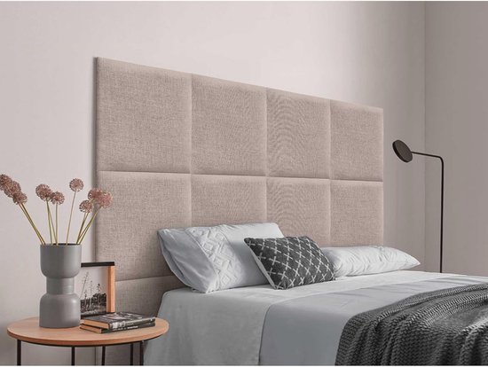DHOME Premium Kunstlederen Hoofdbord Gemaakt Van Verwisselbare Zelfklevende Panelen Luxe Gewatteerde Slaapkamer Lichtbruin 80cm