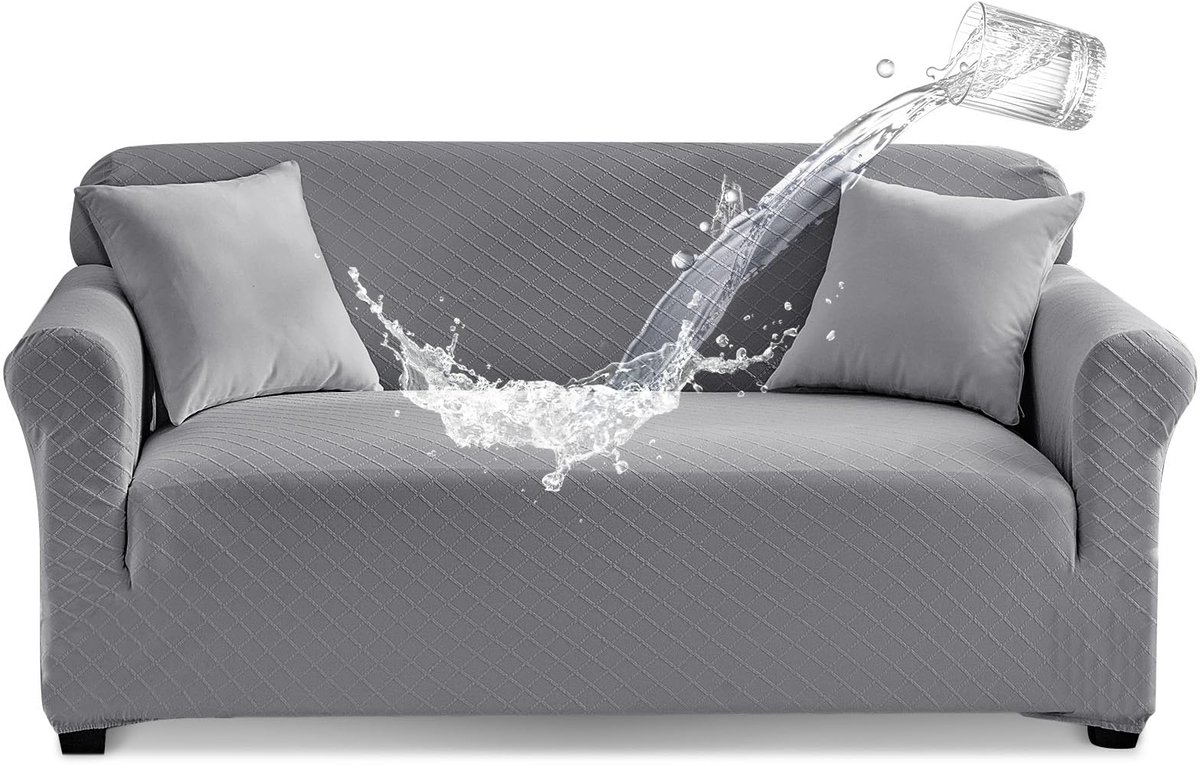 Unyqoos Grijze elastische waterbestendige bankhoes voor twee zitplaatsen met antislip functie grijs