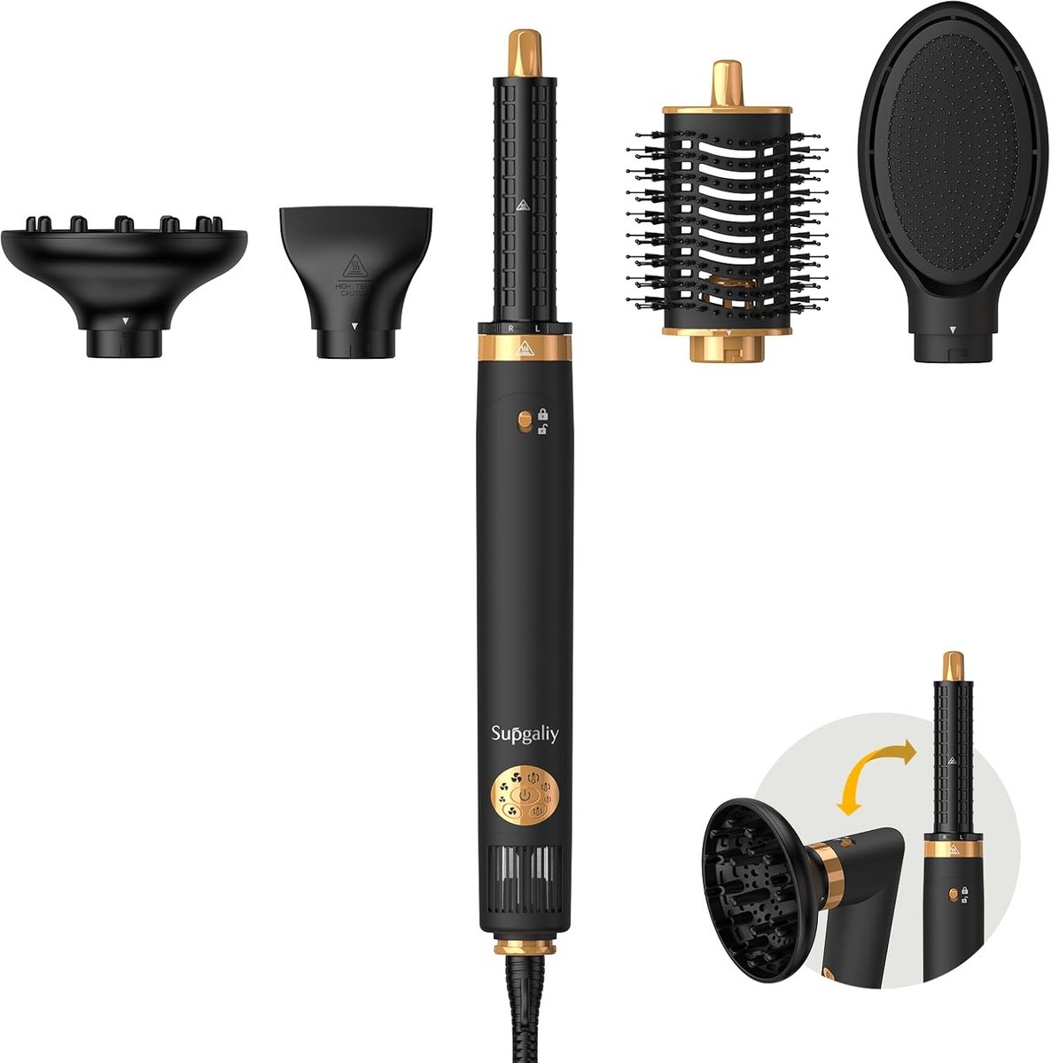 Krachtige 5-in-1 Föhnborstel en Multi-Styler met Krultang en Diffuser