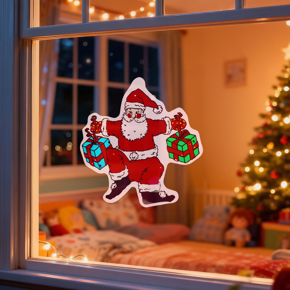 Kerst raamdecoratie kerstman – Raamsticker met zuignap 30 x 29 cm – Herbruikbare kerstdecoratie voor raam en spiegel - 1 Stuks [59736A]