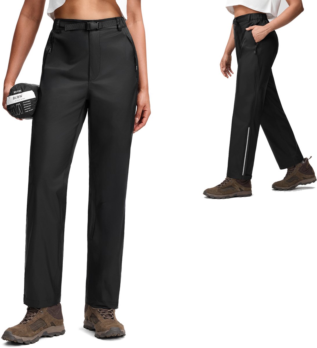 BUBW® Outdoorbroek Dames Inclusief Riem Wandelbroek Camping Broek Softshell Broek Winddichte & Waterdichte Lichtgewicht Ademende Geschikt Voor Buitensport Zwart
