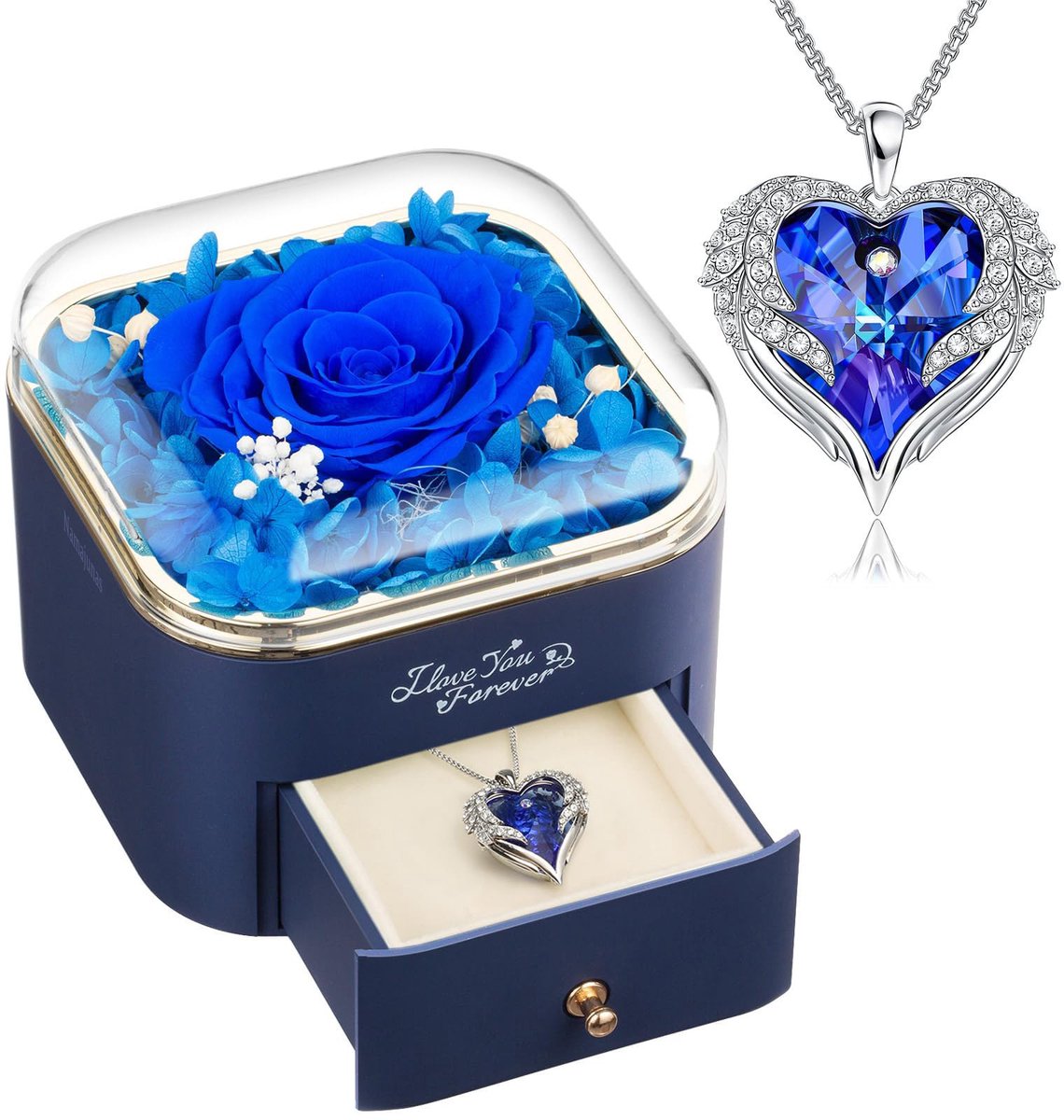 Namajunas - Roses of Eternity - Bewaarde Roos met Engelenvleugels Ketting in Sierradendoos - Luxe Geschenkdoos – Romantisch Juwelendoos Cadeau voor Vrouw, Vriendin of Moeder – Kerstcadeau, Valentijn, Verjaardag, Jubileum & Moederdag