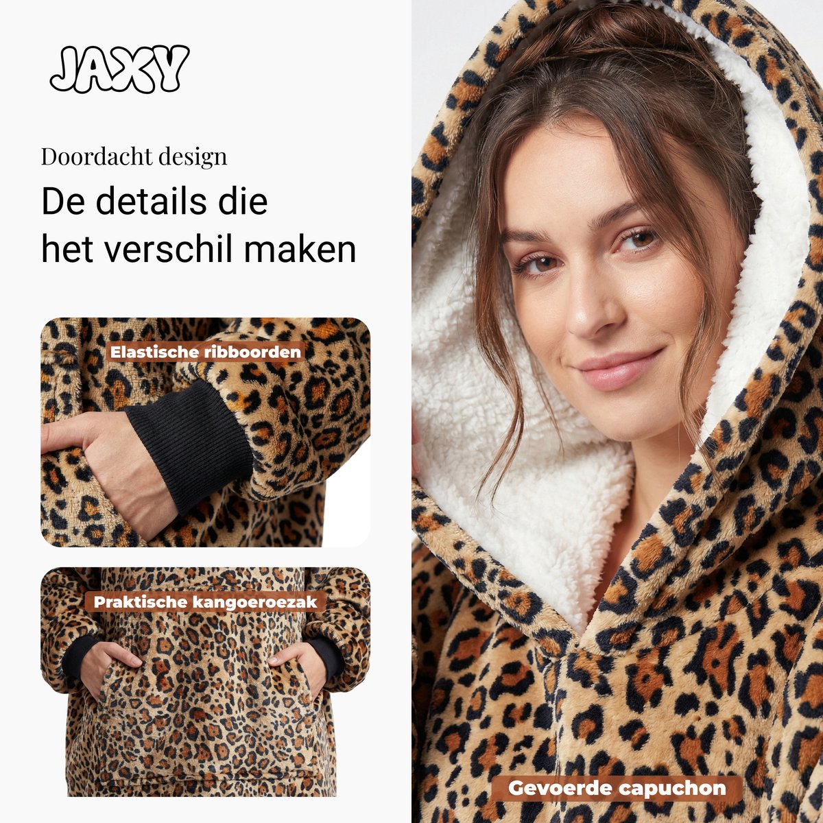 JAXY - Hoodie Deken - Snuggle Hoodie - Fleece Deken Met Mouwen - Snuggle - Cuddle Hoodie - 1450 Gram - Luipaard — cadeau in Wonen & Interieur - foto 3