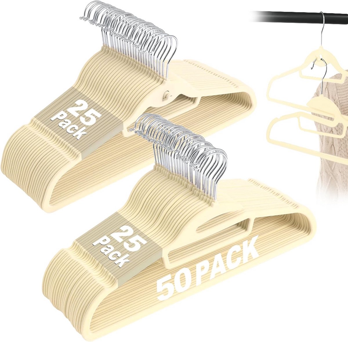 50 stuks Fluweel Kledinghangers Antislip Stapelbaar met Draaibare Haak