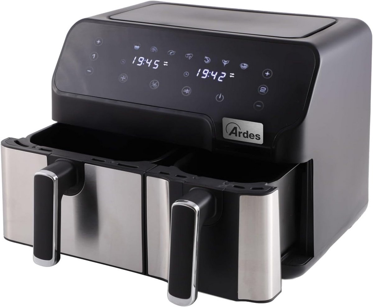 Dubbele Luchtfriteuse met 9 Liter Capaciteit en Digitale Touch Bediening