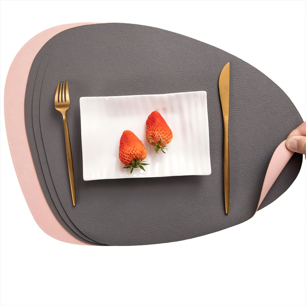 Leren placemats - waterdicht - dubbelzijdig - wasbaar - grijsroze - 4-delige set