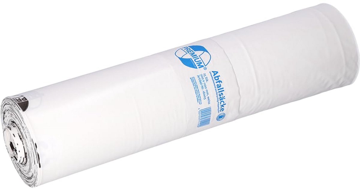 Extra sterke afvalzakken 120 liter wit - Gemaakt van gerecycled materiaal - 25 stuks per rol