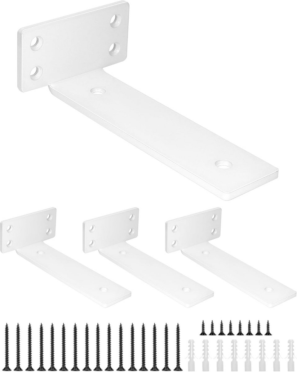 Set van 4 Stevige Plankdragers 15cm, Onzichtbare Zwevende Muurbeugel 75kg Draagkracht - Wit
