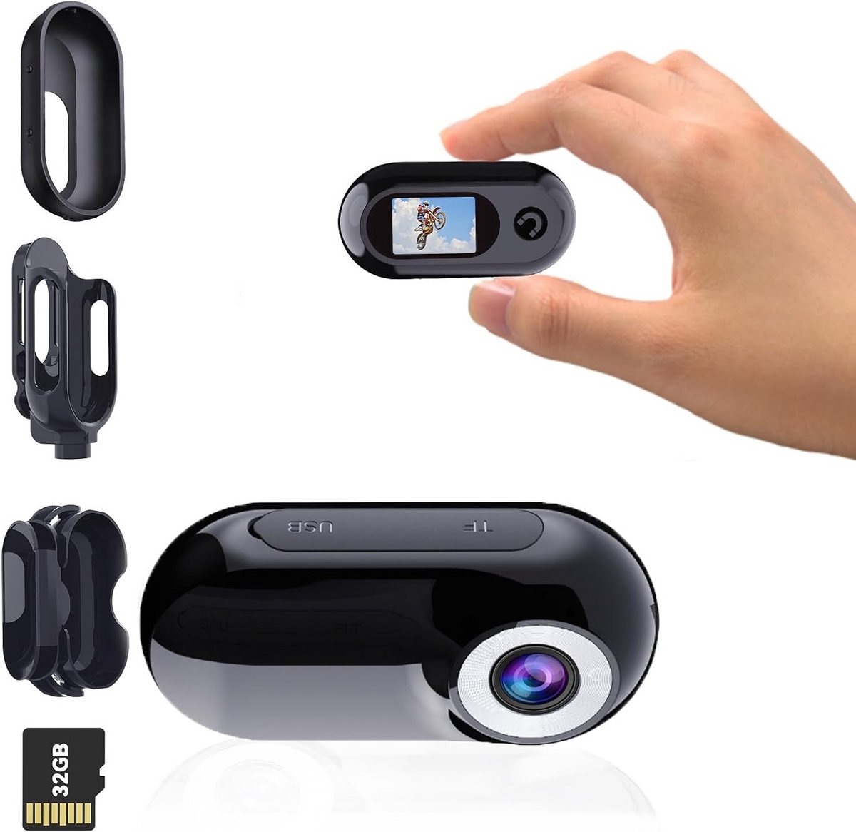 Mini Actiecamera 1080P met 32GB Geheugenkaart voor Helm en Motorfiets