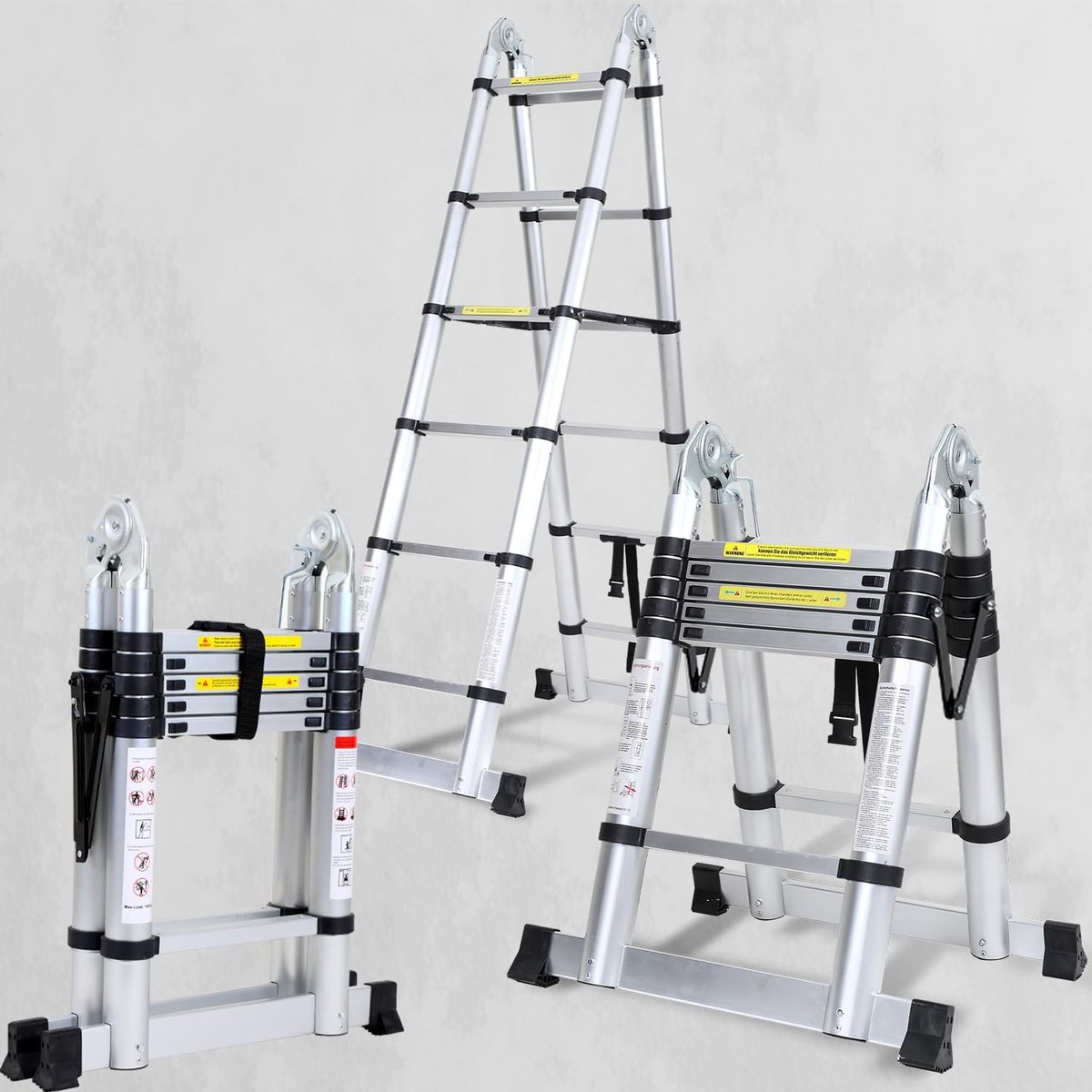 Aluminium Telescoopladder - Vouwladder Staande ladder - Huishoudelijke klussen - Met stabilisator - 19 + 19 m - Aluminium