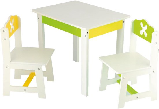 LIFEZEAL Kindertafel met stoelen, houten kinderzitgroep incl. speelgoedkist, kindermeubel zitgarnituur voor jongens en meisjes, 4-delige zitgroep kindertafelgroep met kinderkist
