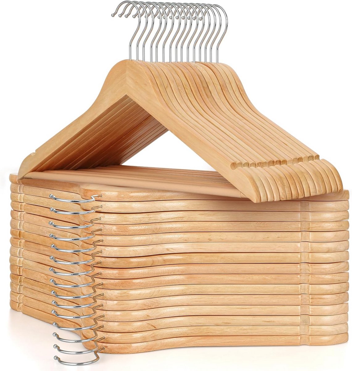 Houten Kledinghangers 30 Stuks met Antislip Broeklat en Draaihaken