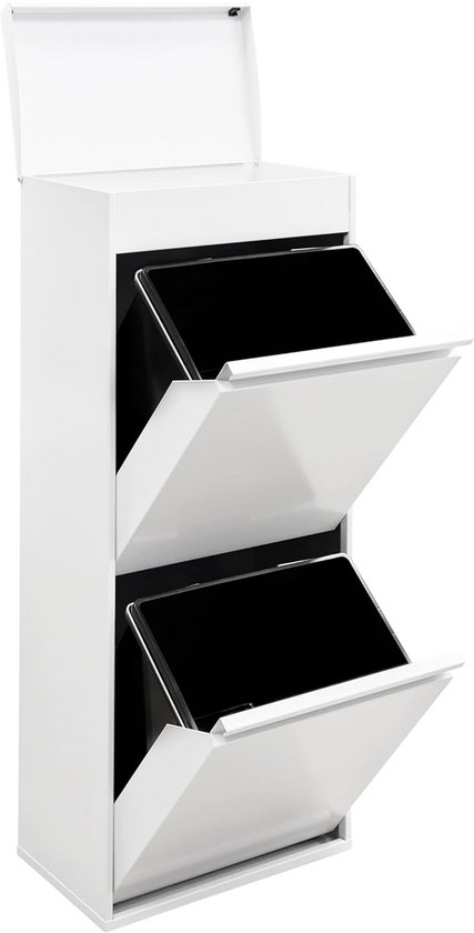 Smalle Schoenenkast met 2 Kleplades & Lade - MDF Wit, 61x101x26 cm