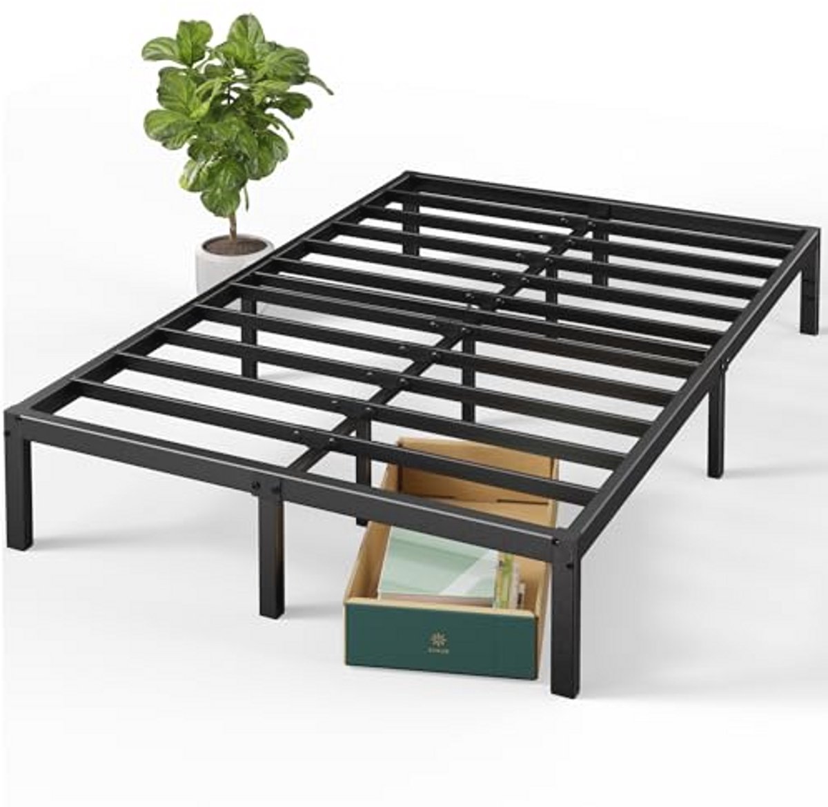 Metalen Bedframe 140 x 190 cm met Opbergruimte en Inclusief Hoofdeinde - Platformbed Zwart