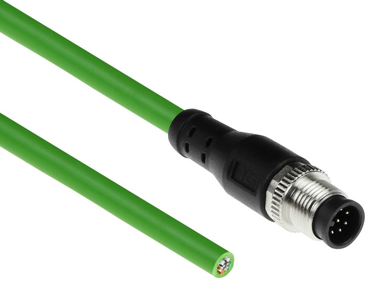 ACT SC3804 Industriële Sensorkabel | M12A 8-Polig Male naar Open End | Ultraflex TPE kabel | Afgeschermd | IP67 | Groen | 1,5 meter