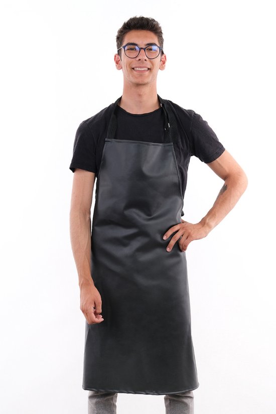 Tablier Vella en similicuir – Zwart – 65 x 90 cm – Sangle de cou ajustable – Imperméable – BBQ – Tablier de cuisine – Tablier de cuisine femme – Tablier de cuisine homme