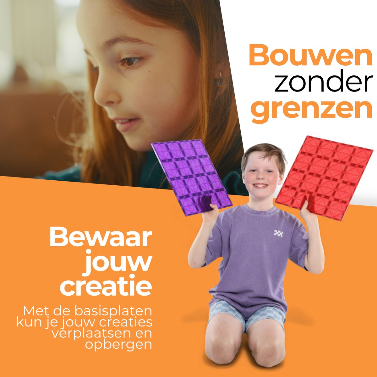 Magna Minds - Magnetisch Speelgoed - Uitbreidingsset - Basisplaten - Rood&Paars - 2 stuks - Magnetic Tiles - Constructie speelgoed - Magnetische tegels - Montessori speelgoed - Magnetic toys - Magnetische bouwstenen - Speelgoed Kinderen — afbeelding 4