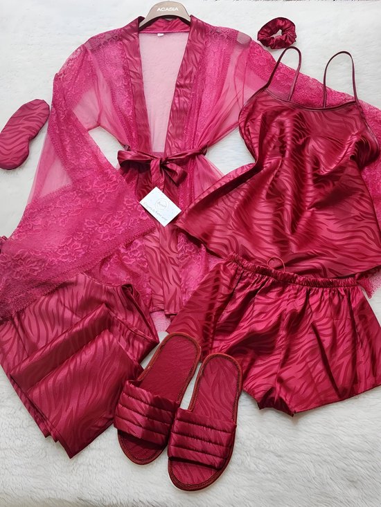 Luxe satijn damespyjama - Dark Red