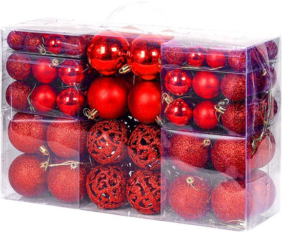 100 stuks kerstbaldecoraties - Onbreekbare kerstboomornamentenset - Kerstboomballen - Kerstdecoratieballen - Met geschenkverpakking - Geschikt voor binnenkerstboomversiering en nieuwjaarsfeestversiering - Rood