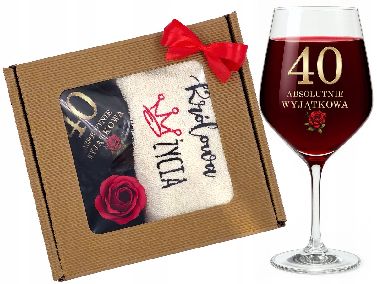 Cadeauset 40 Jaar: Luxe Handdoek & Wijnglas met Gravure