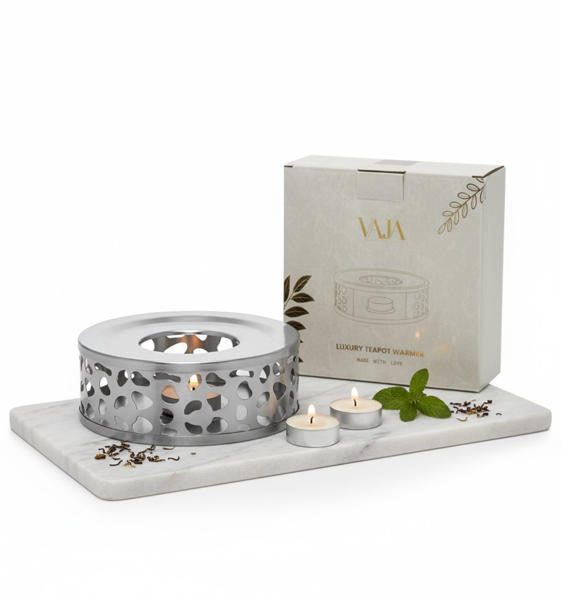 Vaja Glazen Theepot Fay 1.4 Liter met Filter en Warmhouder - Theepot Glas voor Losse Thee en Theebloemen - Tea Maker - Theelicht houder voor Theekan met Zeef - Infuser - Warmer - Zilver — cadeau in Koken & Dineren - foto 5
