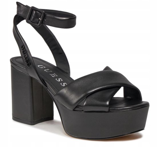 Sandales Guess Shanny en cuir noir pour femme, avec plateforme et talon aiguille, pointure 37 EU