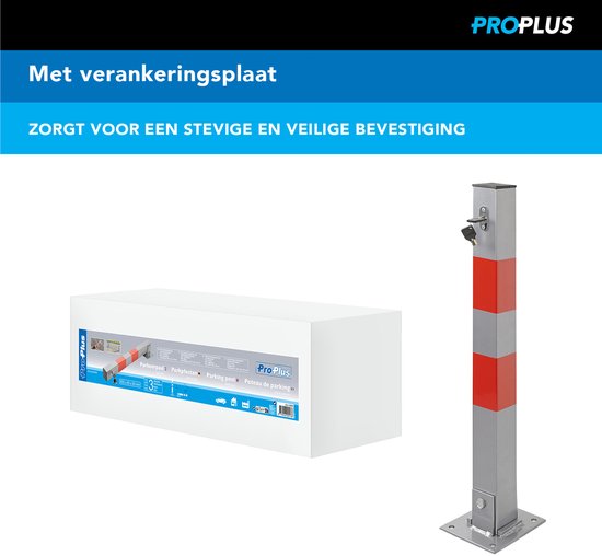 Neerklapbare parkeerpaal inzinkbaar 70x70mm met slot - rood/wit