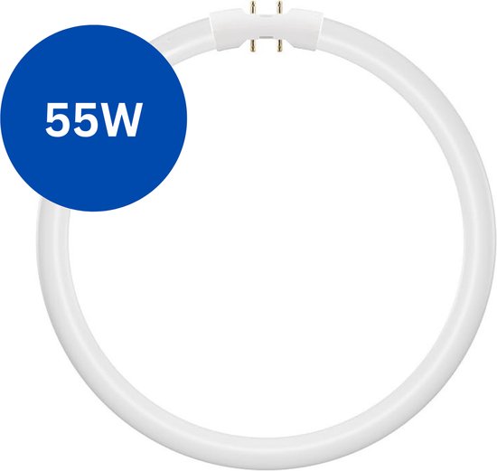 Cirkel TL lamp met 55W aanduiding op een blauwe cirkel.