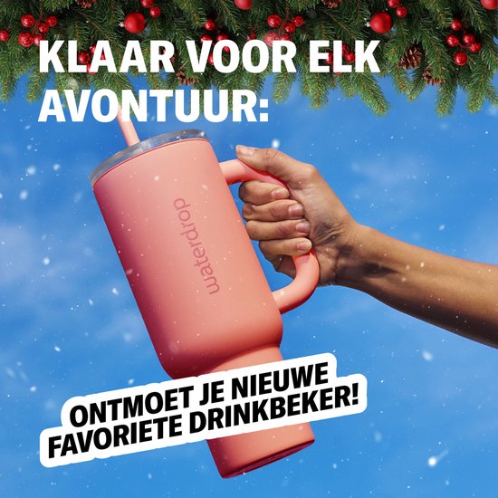 Waterdrop® Explorer Thermo Drinkbeker 1,1 L - 12 uur koud - Drinkbeker met rietje, handvat en lekvrij deksel - Perfect voor ijskoude dranken- zachtroze - Drinkfles - Waterfles