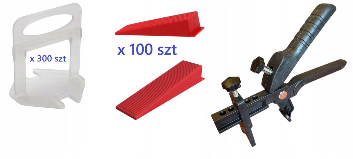 Tegel-nivelleersysteem: 300 clips, 100 wiggen, tang
