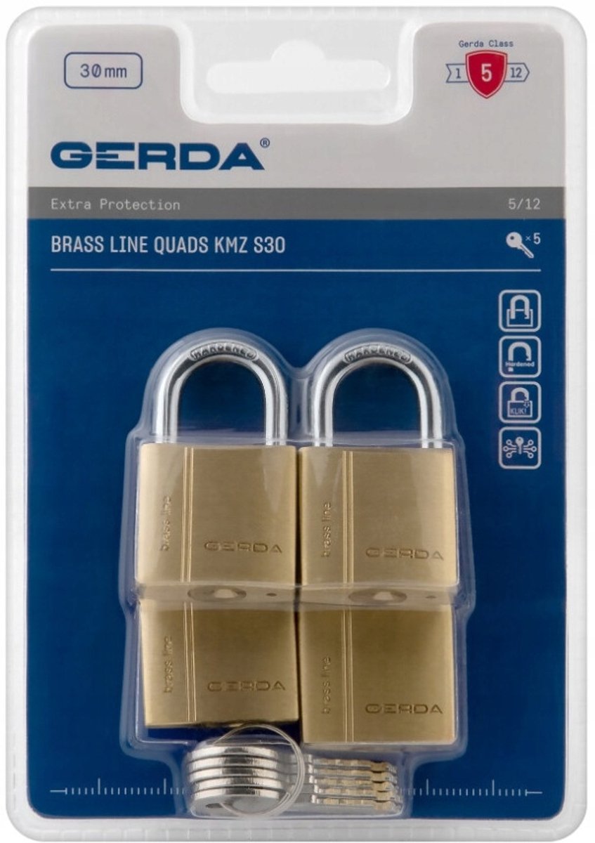 Gerda Brass Line KMZ S30 Messing Hangslotset met 1 Sleutel