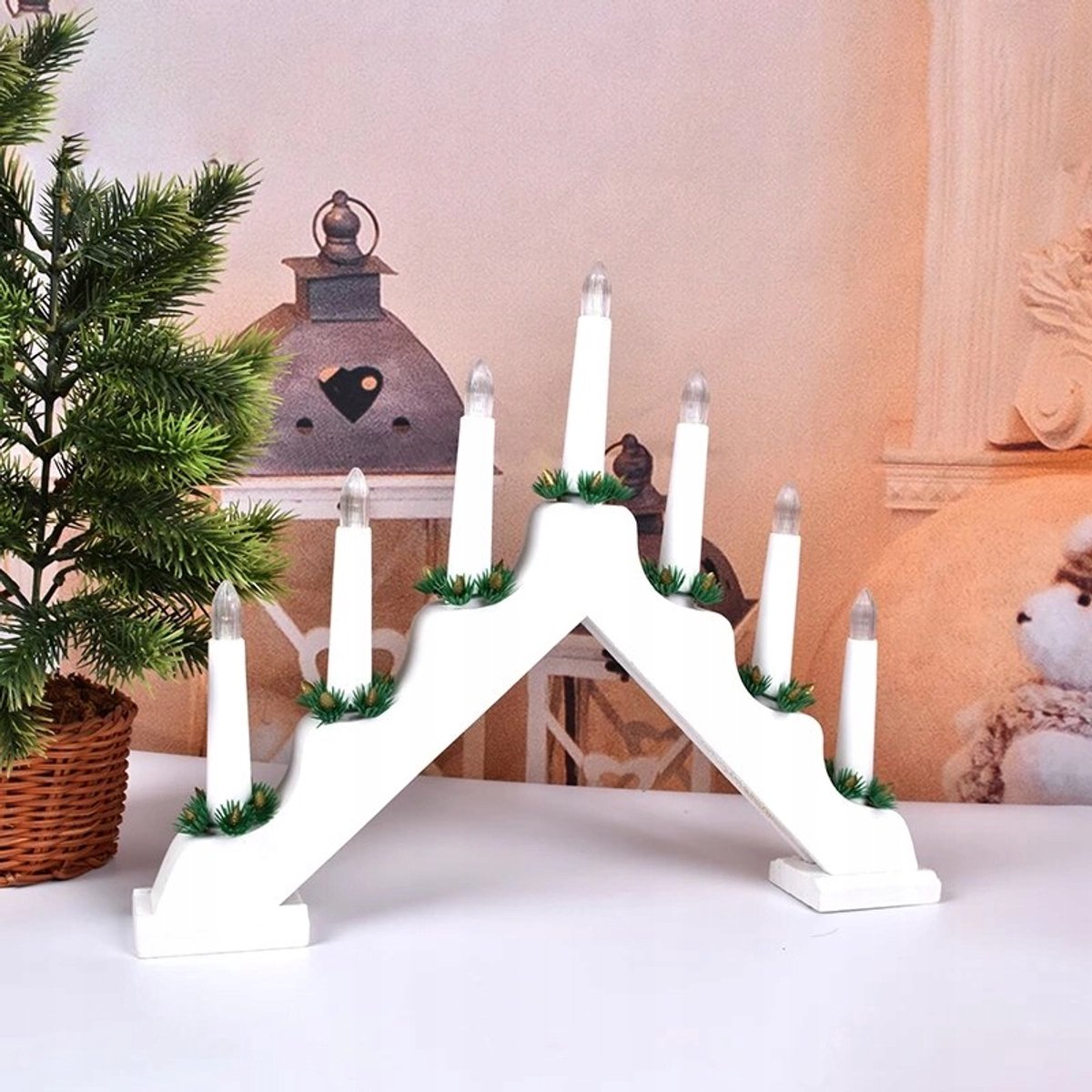 Kerstdecoratie Raam Sfeerverlichting 7 Kaarsen Adventskaarsenhouder Wit