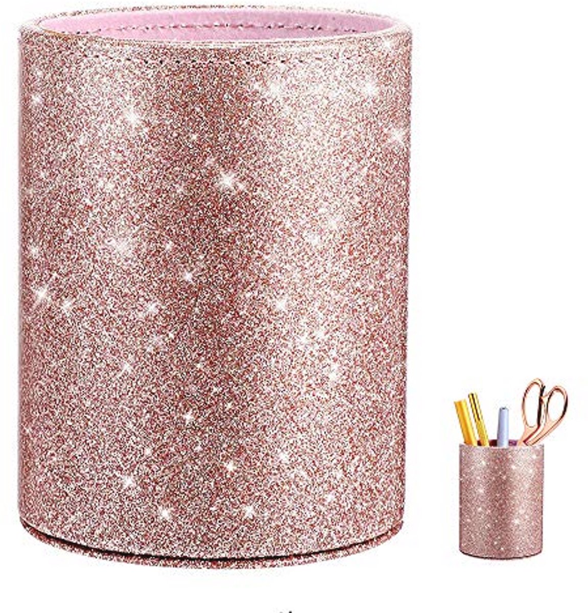 Glitter Makeup Brush and Pencil Holder - Chic Pink Organizer for Home and Office