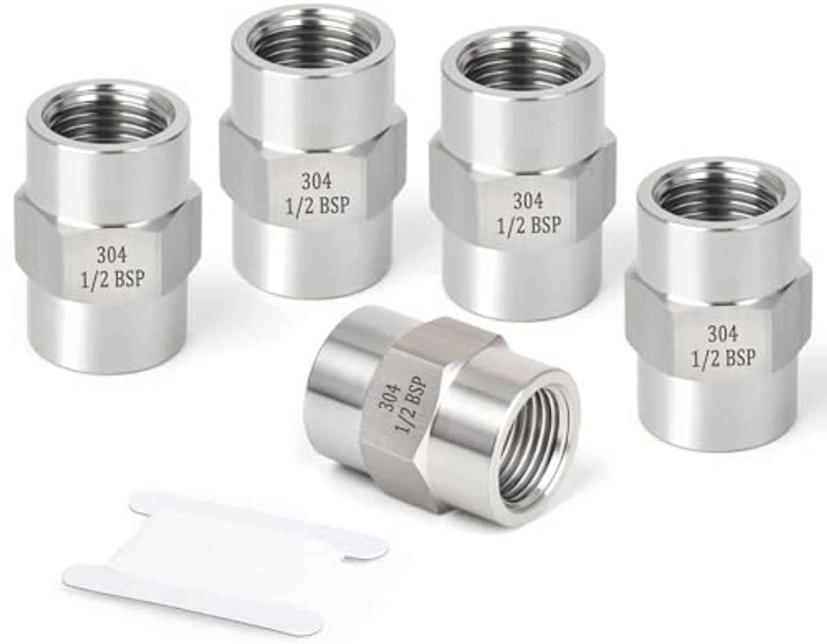 5 Stuks 1/2-Inch BSP Vrouwelijke Roestvrij Stalen Koppeling voor Water, Lucht en Gas