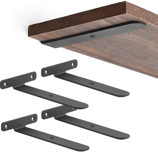 Metal Shelf Brackets JYiuog 6 Stuks Zwevende Onzichtbare Plankhouders, Metaal, Plankhouders Voor Planken (zwart, 35 Cm Industriële Plankenhouder