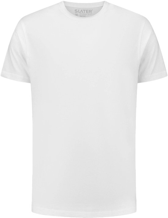 Wit Slater basic T-shirt met korte mouwen en ronde hals, van voren gezien.
