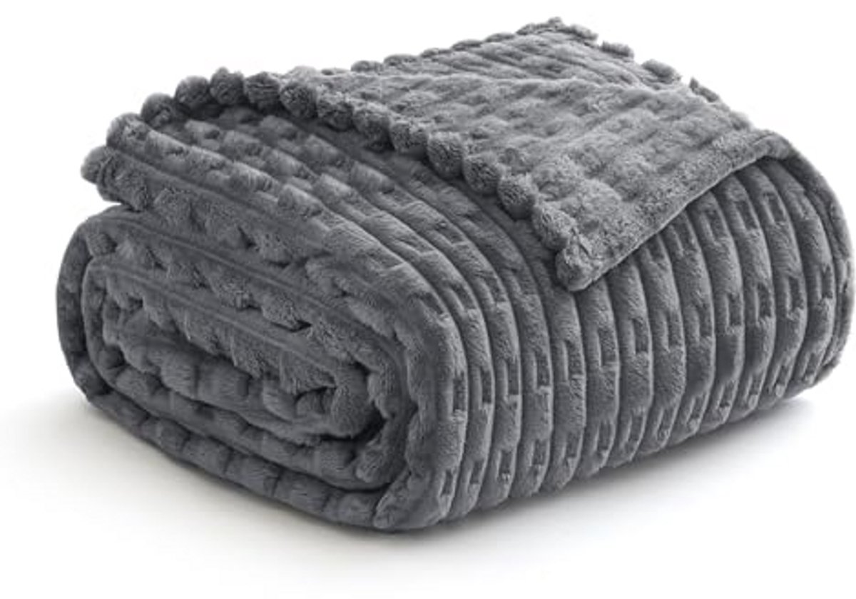 Warme fleece plaid en corduroy deken voor bed en bank - Donkergrijs 60 x 80 inch