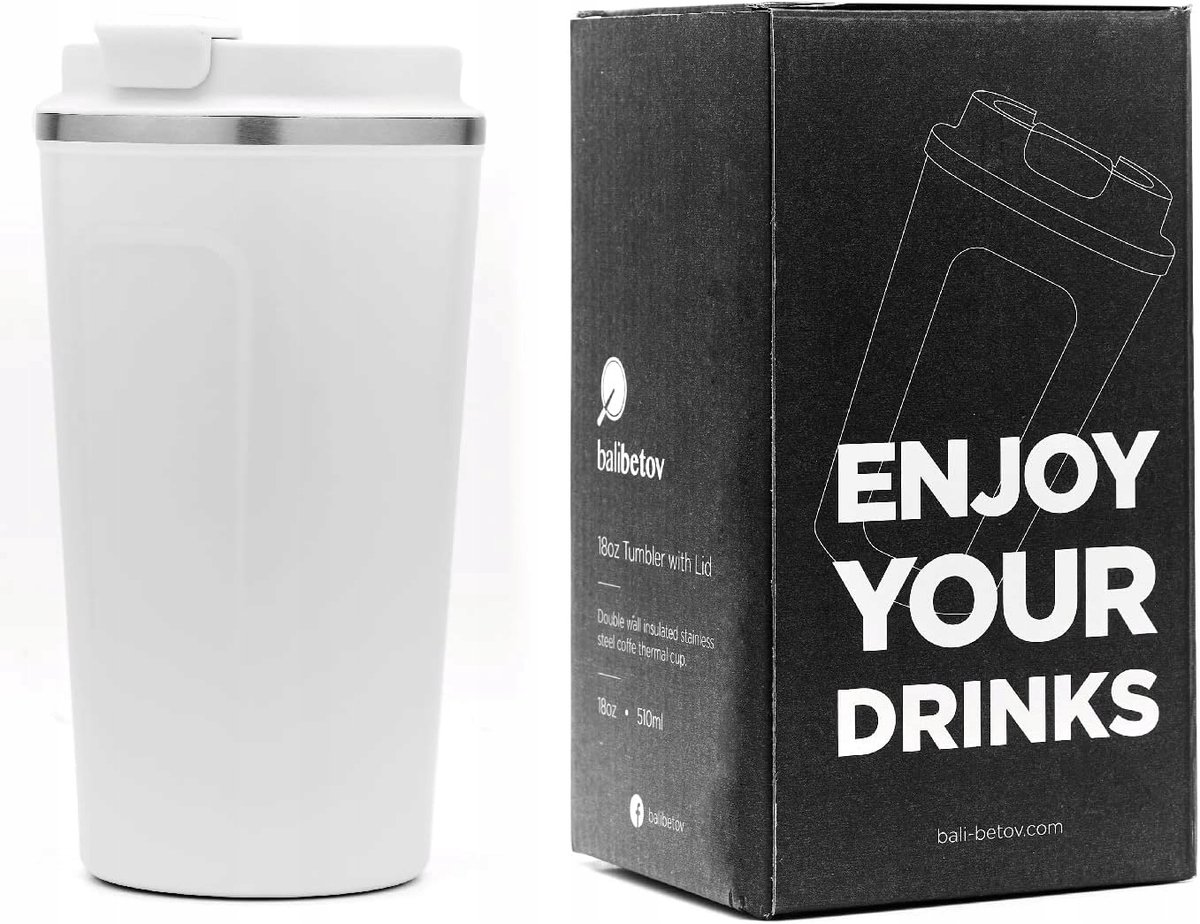 Balibetov Thermosbeker Koffie Wit 510ml - Houdt Drankjes Warm/Koud
